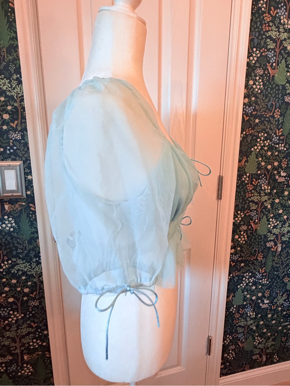 Light Blue Sheer Peplum Tie-Front Top - Picture 2 of 4
